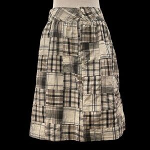MOVINT M plaid patchwork front zip/button pocketed lined skirt